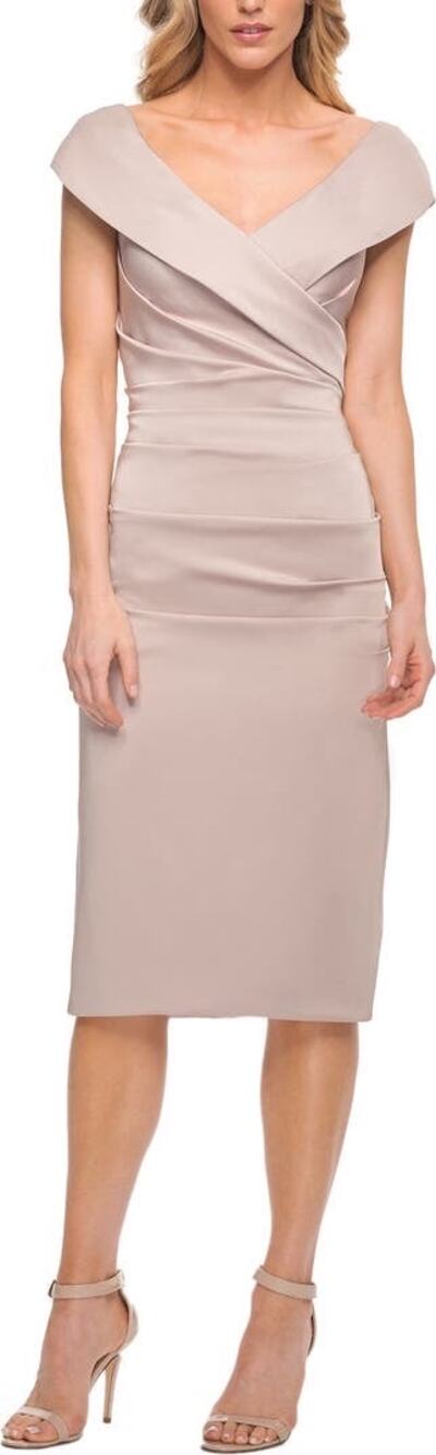 La Femme Short Midi Off Shoulder Evening Pleated Cocktail Dress Size 6
